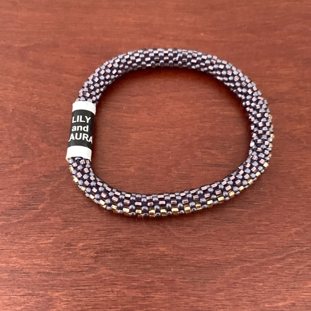 Lily and Laura purple taupe and gold color bead bracelet